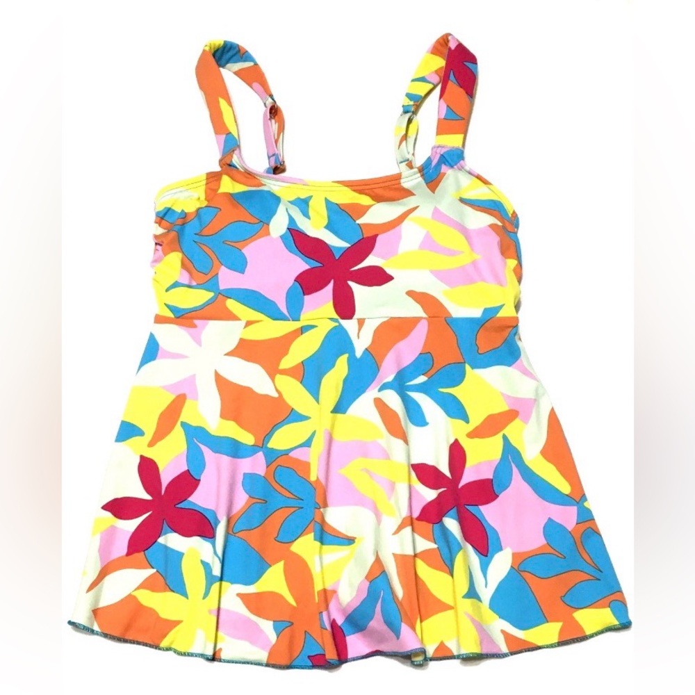 Lands' End Women's Size XS Multi Graphic Floral Flutter Tankini UPF 50 Swim Tank